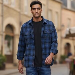 Eddie Bauer Men’s Flannel Shirt Men’s Size - XL Blue Black Plaid Long Sleeve